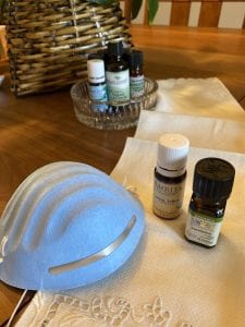 eucalyptus, cinnamon, thyme and lemon essential oil can be applied to face mask